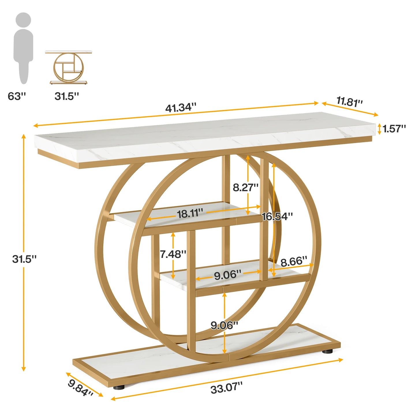 Console Table, 4-Tier Entryway Table, 41.3-Inch Industrial Sofa Table for Living Room, Foyer Hallway Table for Entrance