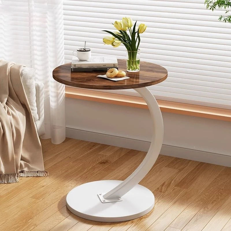 Light luxury round bedside coffee table home simple movable sofa side table for small apartments