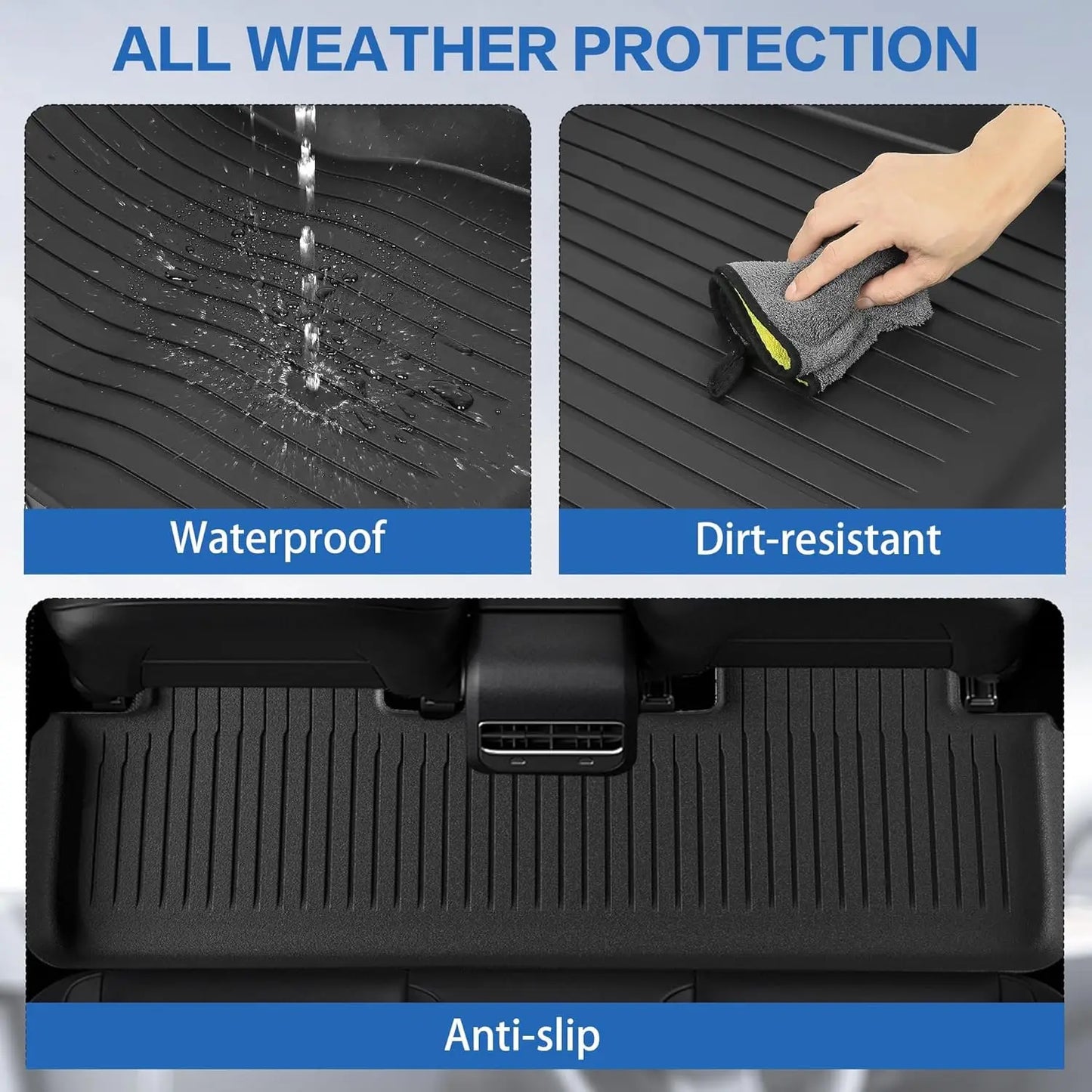 Floor Mats for Tesla Model Y Juniper 2025 2026 5-Seat, All Weather Non-Slip Front Rear Cargo Liner Second Row Seat Back Mats