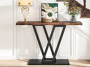 Console Table, Industrial Hallway Table for Entryway, 43 Inch Entryway Tables Narrow Sofa Table for Living Room, Rustic Brown