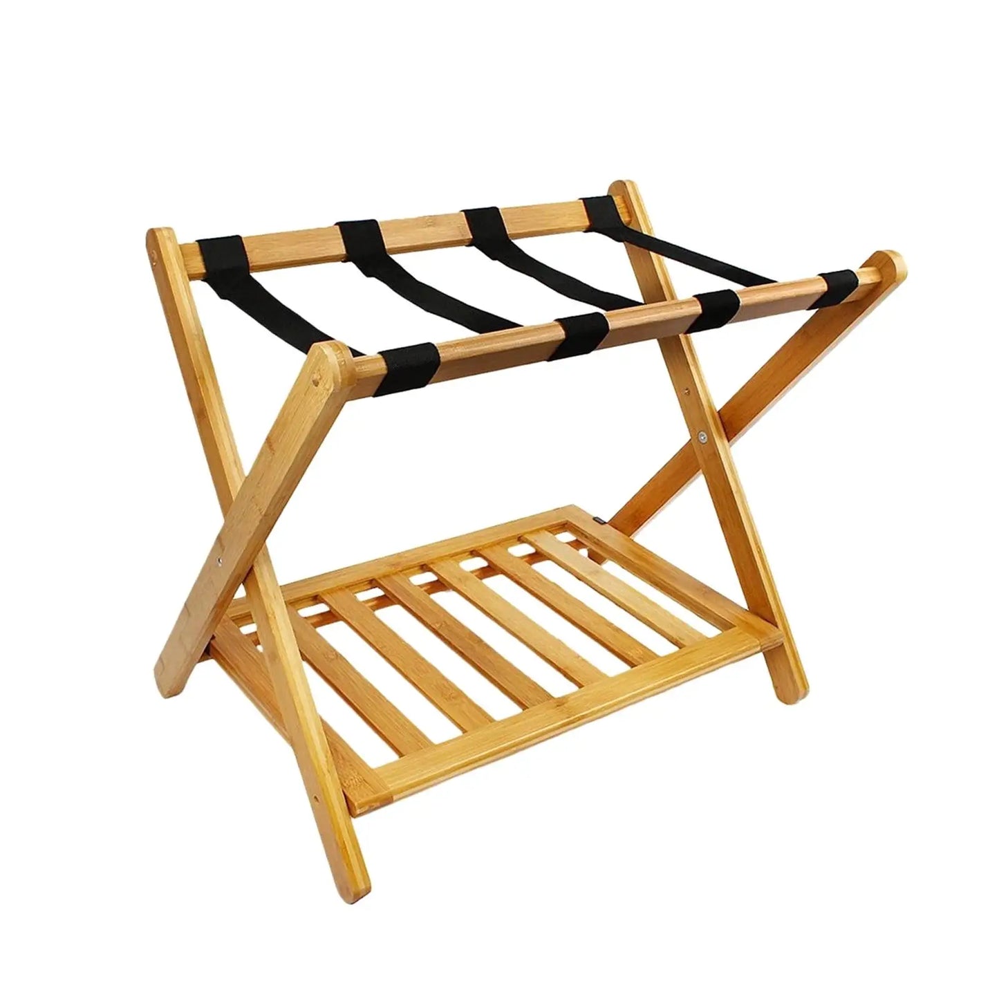 Luggage Rack Wood Heavy Duty Portable Foldable Thickened Organizer Two Tier Shelf Suitcase Stand for Guest Room Hotel Bedroom