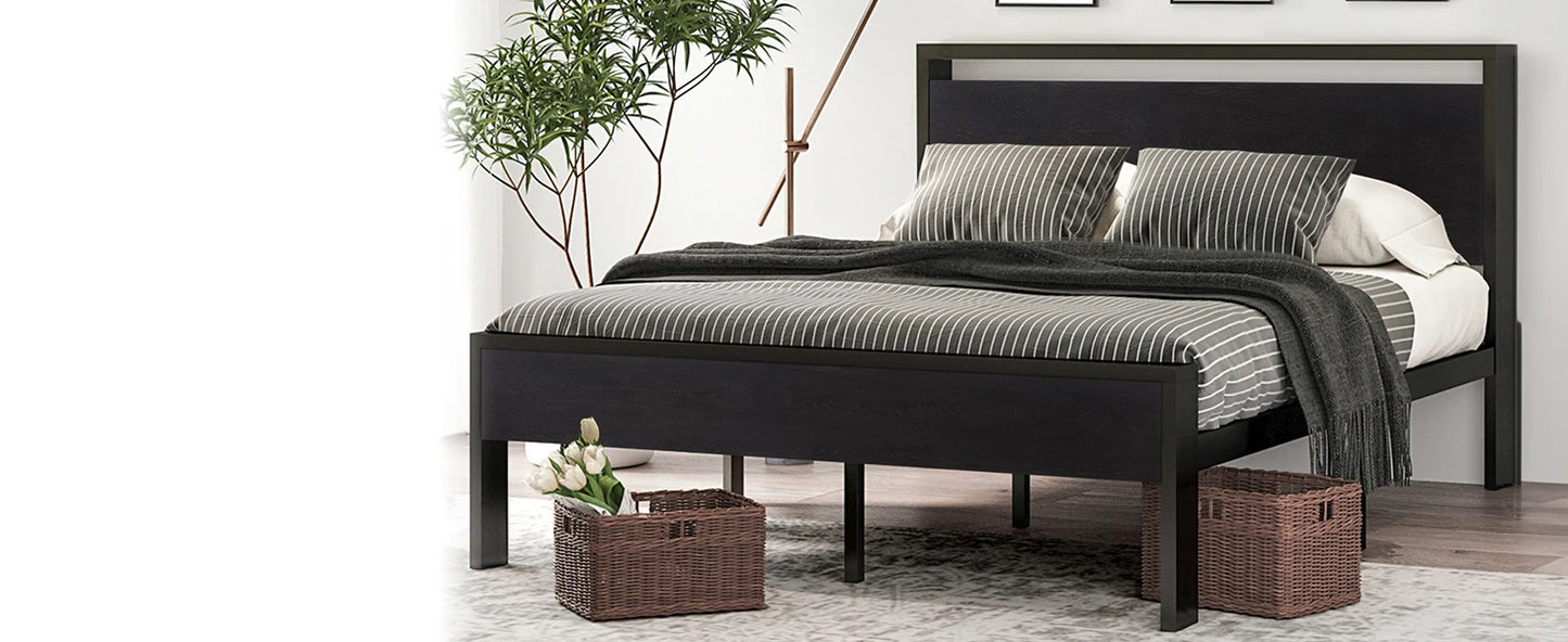 14'' Full Size Metal Platform Bed Frame/Victorian Headboard and Footboard/Steel Slats Mattress Foundation for Storage