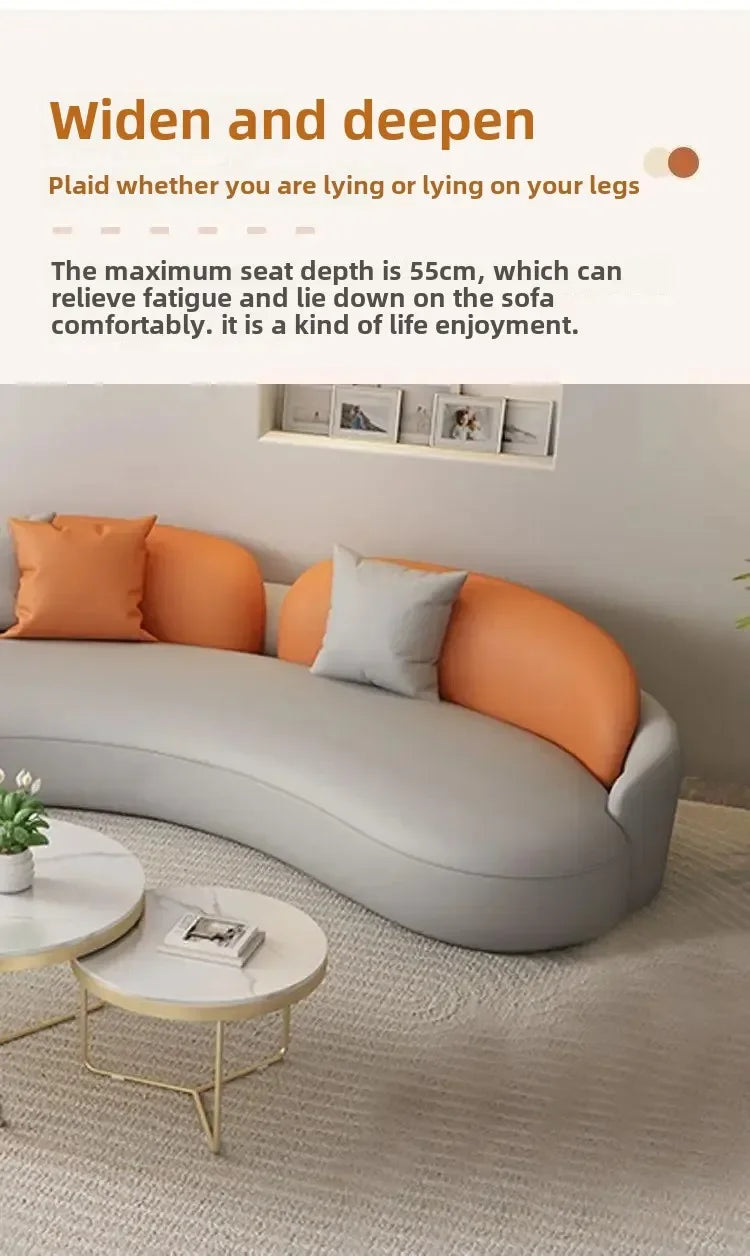 Hotel Sofa, Light Luxury Curved Leather Art Sofa, Cat Scratch Leather, Beauty Salon Rest Set, Sofa and Coffee Table Combination
