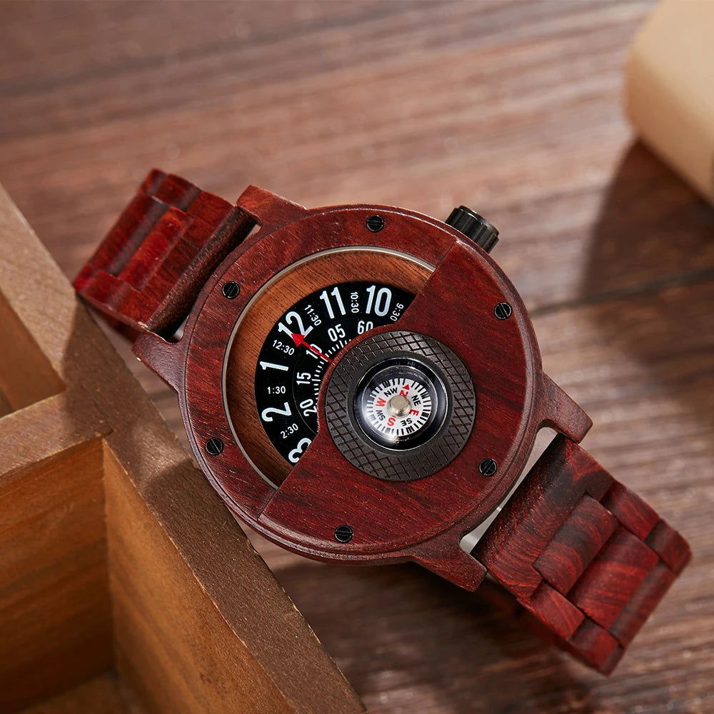 Fashion Wood Watch Men Turntable Compass Man Watch Vintage Wooden Watches Men's Male Wristwatch Clock Luxury relógio masculino