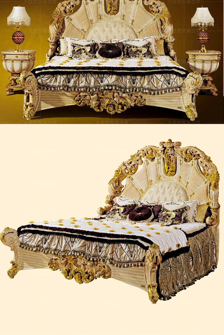European Luxury Double Bed Carving Court Queen Lounge Bedroom Bed Design Aesthetics Comfortable Wedding Muebles Home Furniture