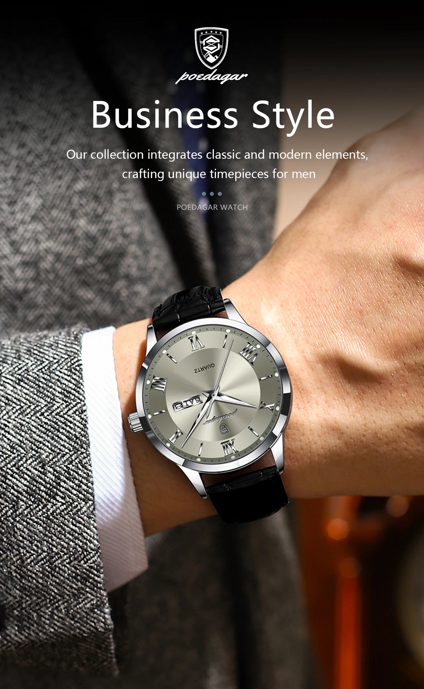 POEDAGAR Top Luxury Watch For Men Military Waterproof Luminous Date Week Man Wristwatch Leather Men's Quartz Watches Sport Reloj
