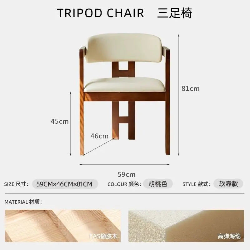 Mid-Century Solid Wood Black Dining Chair - Nordic Minimalist Tripod Legs Retro Side Chair for Home
