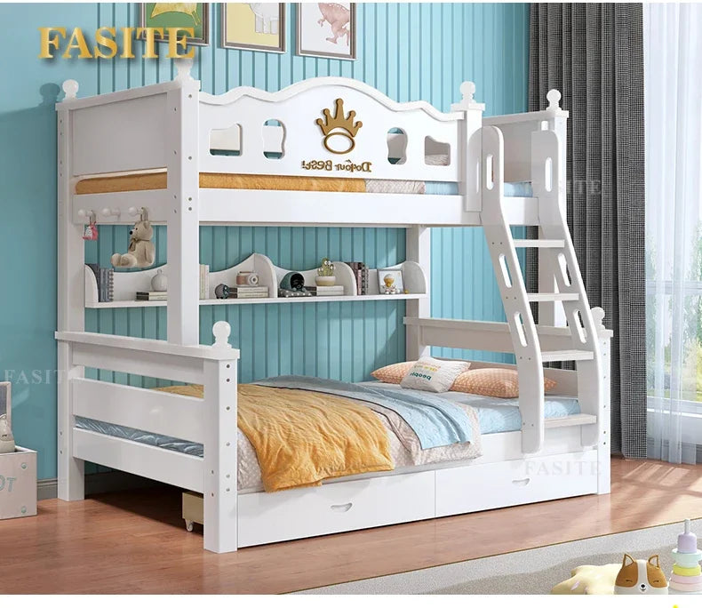 Solid wood bunk bed bunk high and low mother and child upper and lower bed small apartment crown children's slide sibling