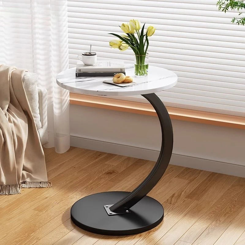 Light luxury round bedside coffee table home simple movable sofa side table for small apartments