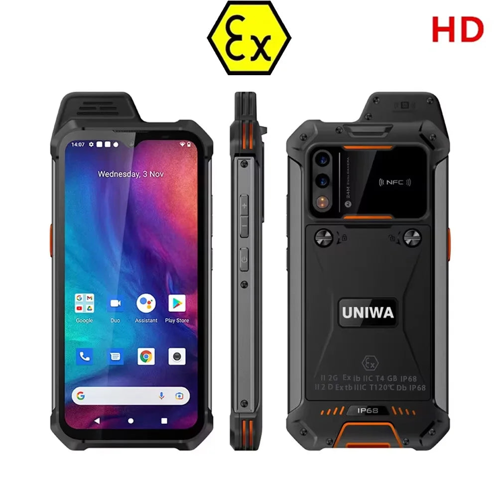 UNIWA W888 ATEX Explosion Andriod Smartphone Walkie Talkie IP68 6.3“ HD 4GB 64GB 4400mAh NFC Certification Explosion-proof Phone