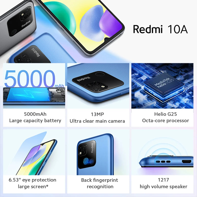 Xiaomi Redmi 10A Smartphone 13MP HD Display Helio 6.53' G25 Octa Core Fingerprint 5000mAh Global Firm Used phone