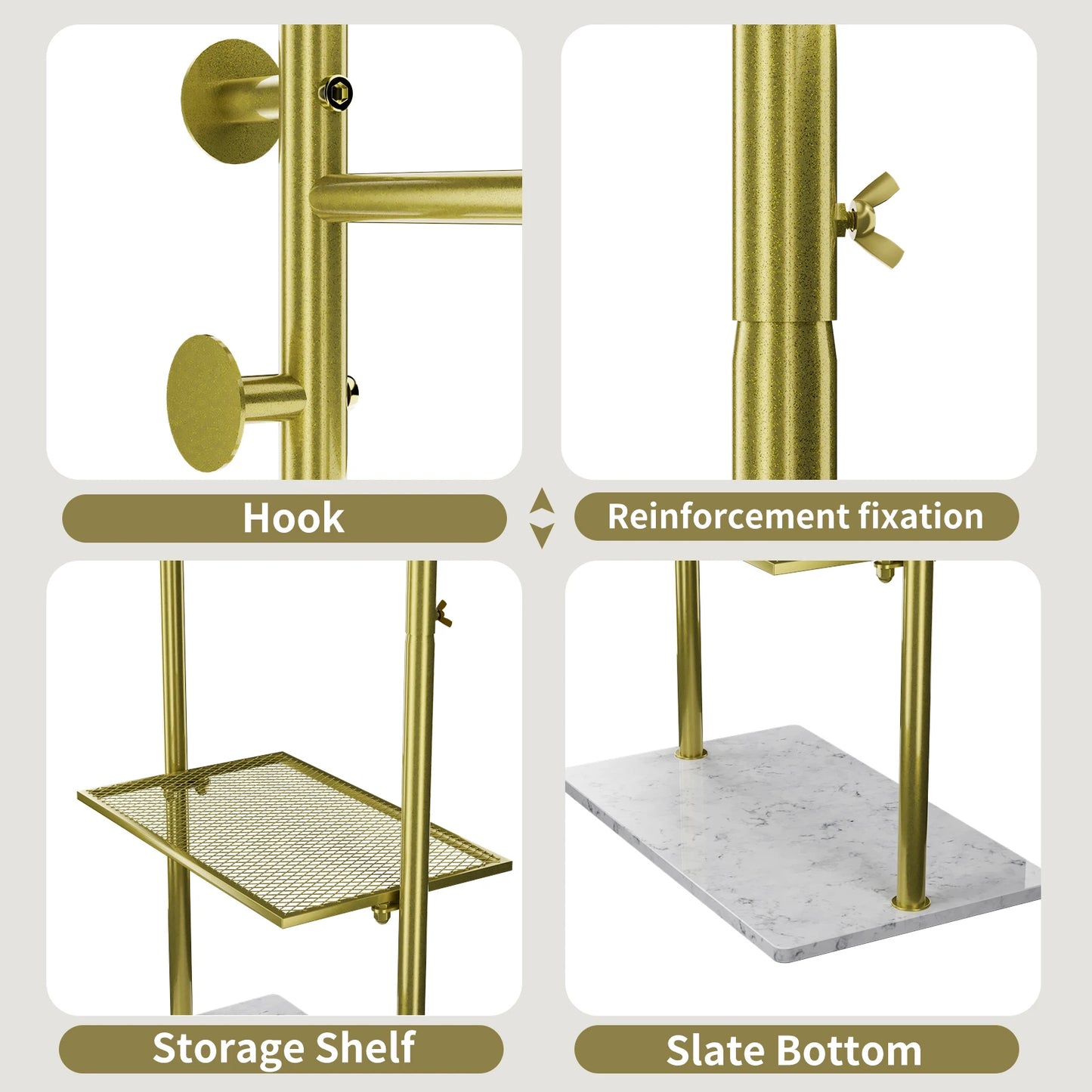 Wisfor Metal Gold Coat Racks Freestanding, Coat Hanger Stand, Hall Coat Rack for Hanging Hats, Scarves, Bags