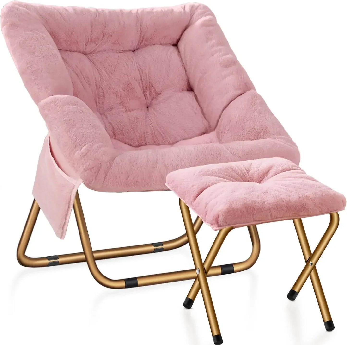 Saucer Chair, Foldable Living Room Chairs, Soft Faux Fur Lounge Chair for Bedroom, Reading Chairs for Adults, Kids