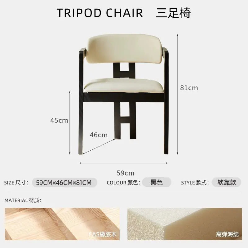 Mid-Century Solid Wood Black Dining Chair - Nordic Minimalist Tripod Legs Retro Side Chair for Home