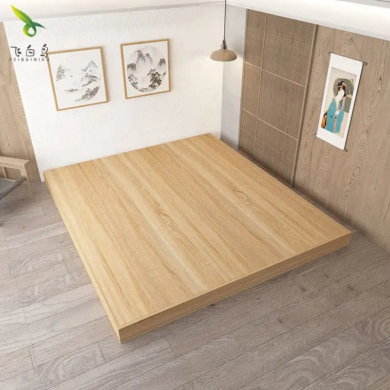 Japanese style extra large tatami low bed, modern simple double floor-to-ceiling panel bed, floor-to-ceiling floor platform low