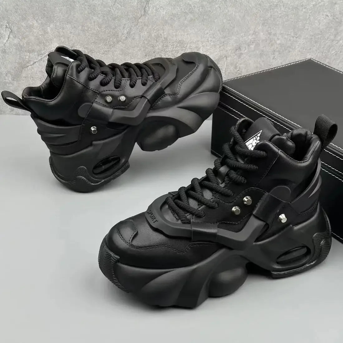 Men's Boots High Top New Trend Wear-resistant Synthetic Leather Boots Casual Lace Up Height Increasing Fashion Boots 2025