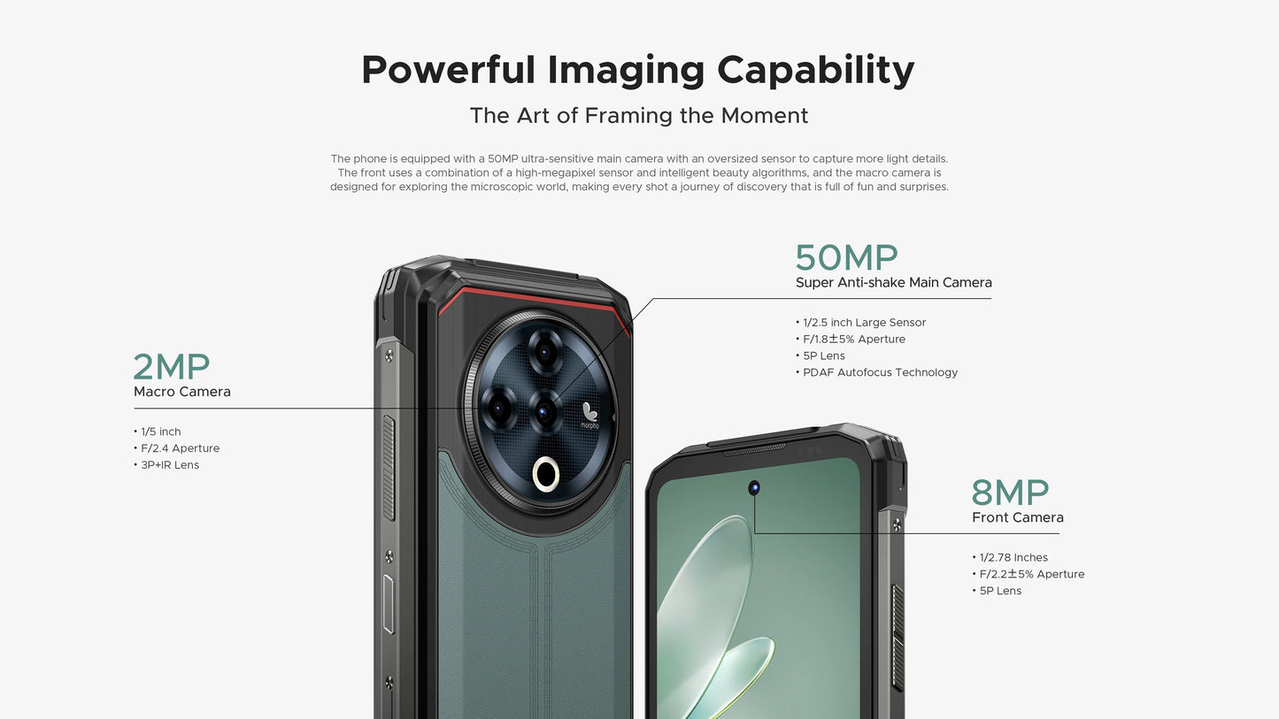DOOGEE Fire 6 Power Rugged Smartphone 6.56" IPS Screen 15500mAh Battery Unisoc T606 8GB+256GB 50MP Camera Android 14 NFC