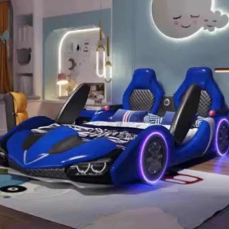 full king size Up down doors car children beds LED lights Bluetooth speakers double kids bedroom bed bed base boy furniture