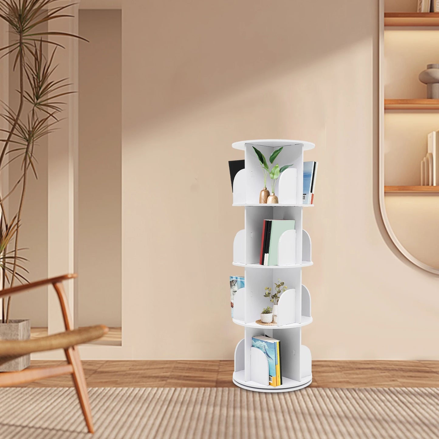 Bookcase with 360° Rotating Design, Steel Ball Bearing for Silent and Smooth Rotation, Multi-Layer Stacking Shelf for Easy
