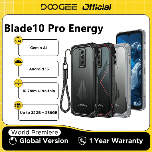 Global Version DOOGEE Blade10 Pro Energy Rugged Phone Gemini AI Android 15 Ultra-thin 6.56'' Screen 6150mAh Battery Smartphone