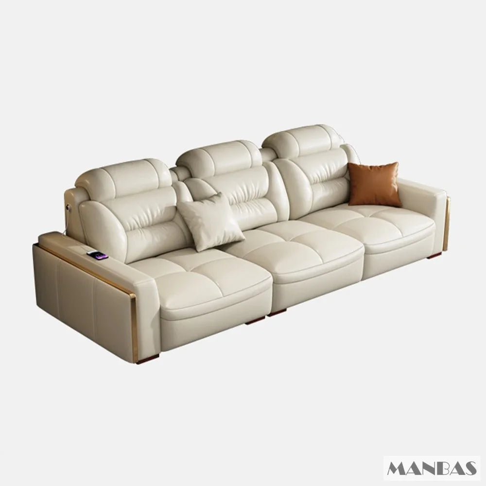 Linlamlim Modern Genuine Leather Sectional Sofa Set with Chaise Lounge– Upholstered Modular Couch with USB and Bluetooth Speaker