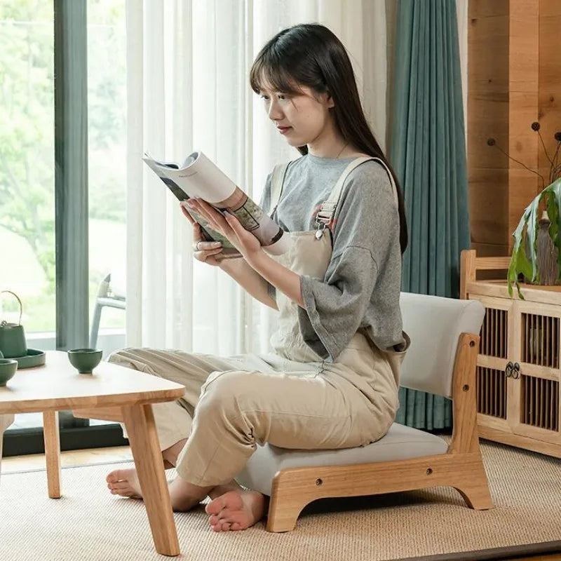 Damedai Japanese Floor Chair Wood Tatami Zaisu Legless Chair Back Support Great for Reading Meditating Living Room Balcony