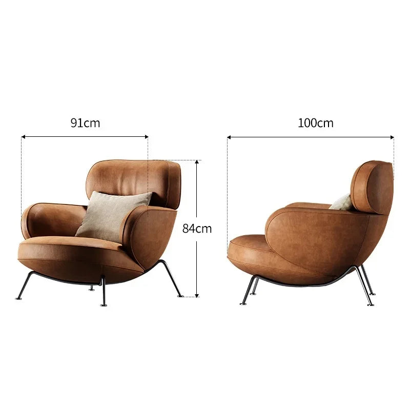 Leather Simple Living Room Chairs Brown Italian Hotel Salon Lounge Chairs Armchair Puffs Designer Fauteuils De Salon Furniture