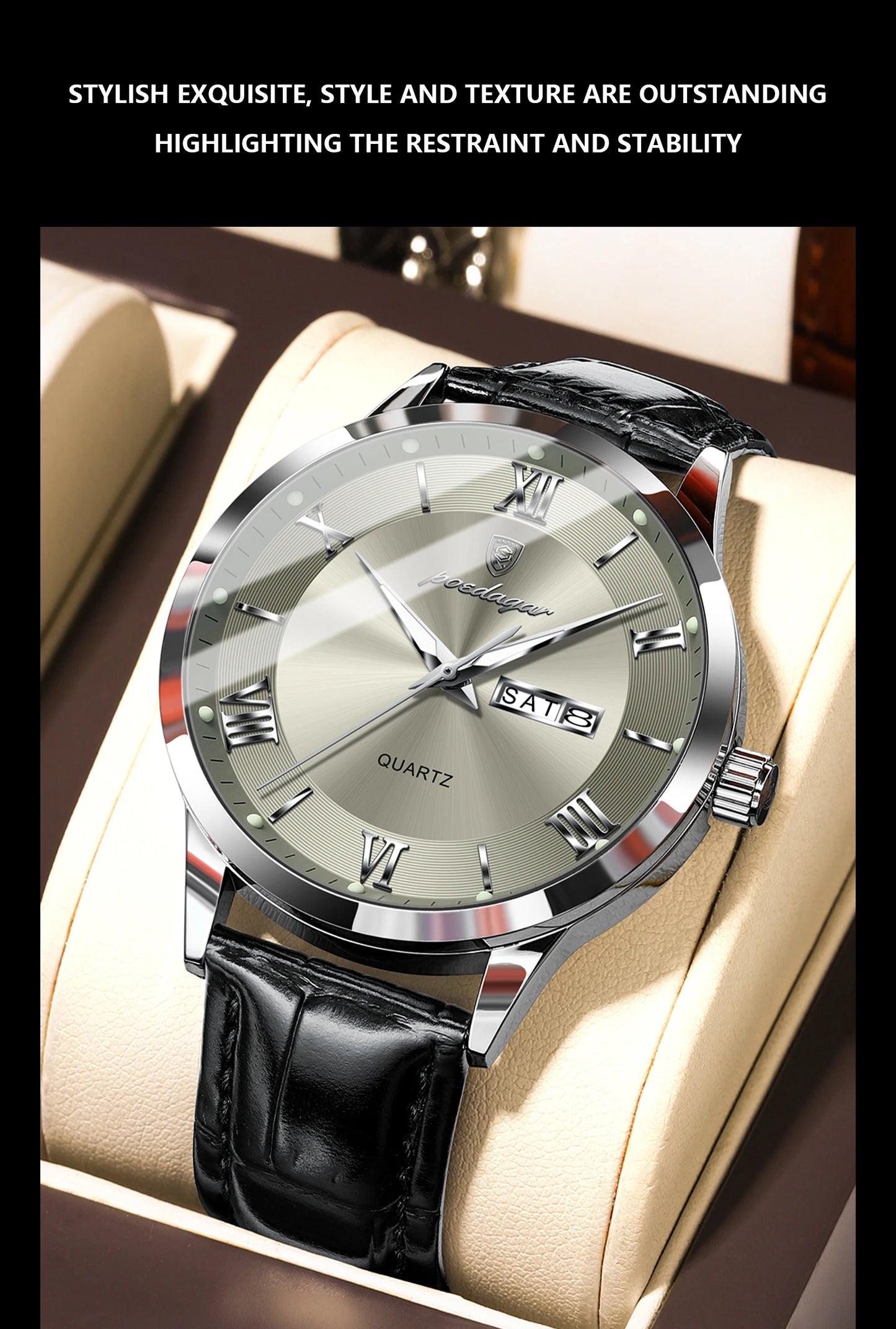 POEDAGAR Top Luxury Watch For Men Military Waterproof Luminous Date Week Man Wristwatch Leather Men's Quartz Watches Sport Reloj