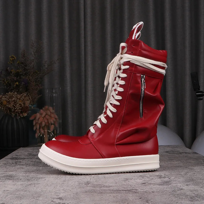 Women's Boots Leather Shoes for Man Motorcycle Boots High-tops Men's Casual Shoes Fashion Black Women's Sneakers