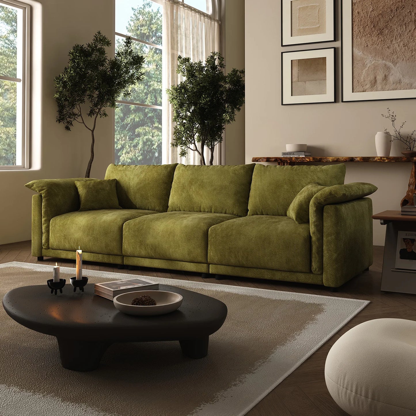 98.5" Cloud Modular Sectional Sofa Minimalist 3-Seats Sofa Couch Convertible Couch Deep Seat Couches for Living Room Sofa Sets