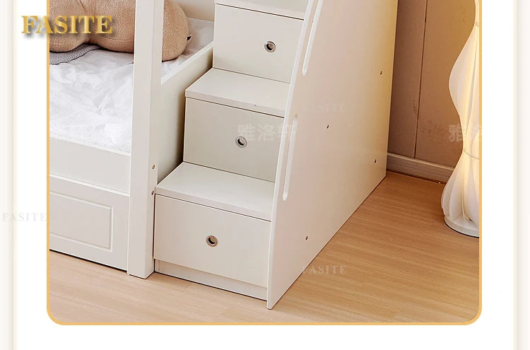 Children's bunk wooden bed Girl with wide and high guardrail with slide Small apartment Castle treehouse bed