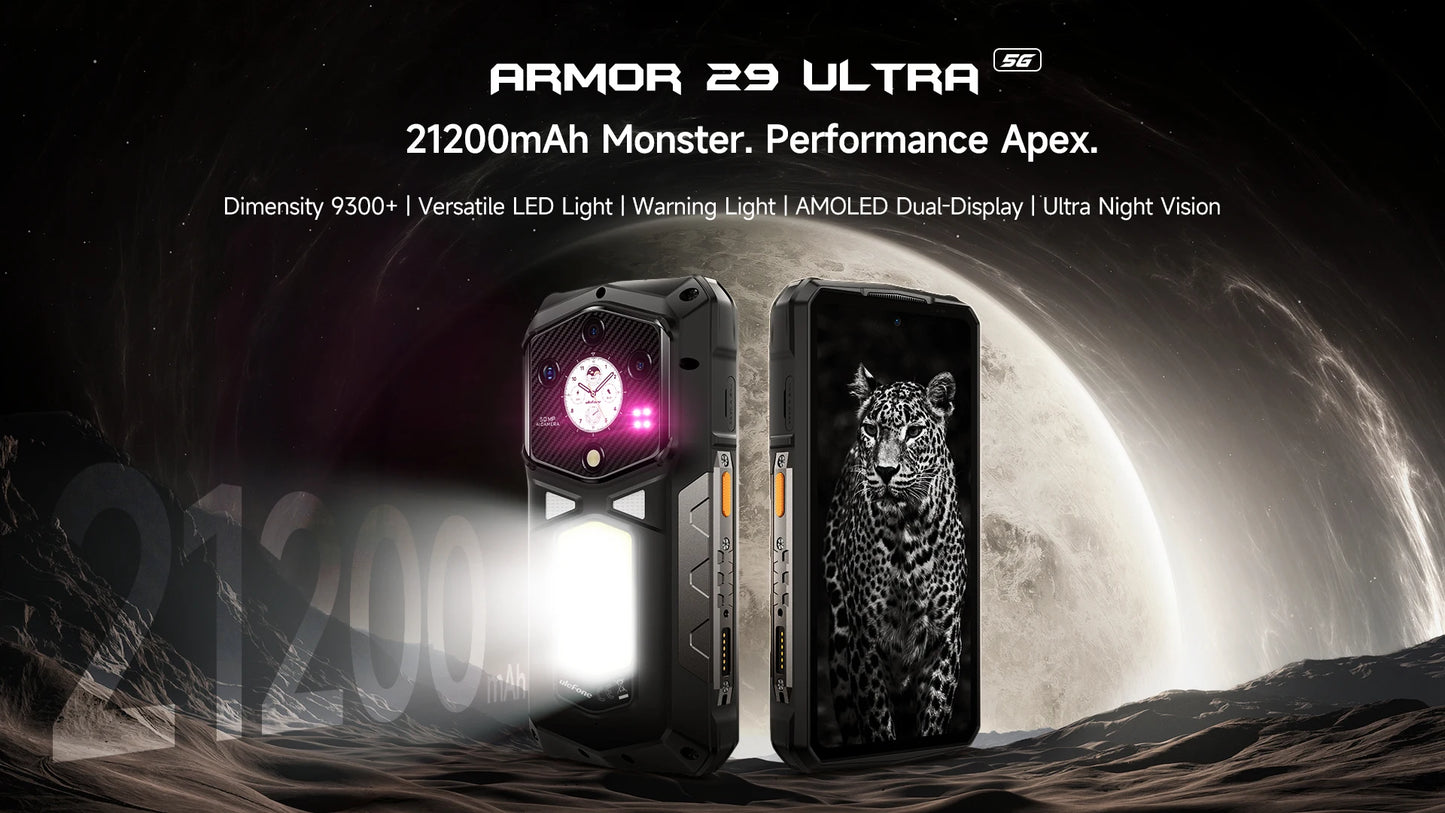 【2025 New】Ulefone Armor 29 Ultra 5G Rugged Phone Smartphone Android 15 32GB+1TB 21200mAh 120W Flash Charging Dual Screen NFC