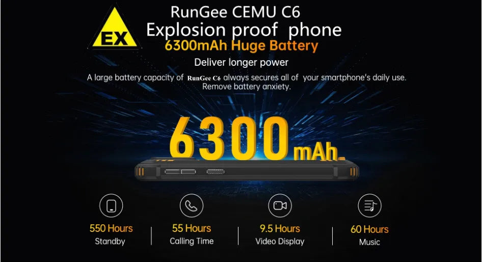 CEMU Ex-C6-Smartphone Android 14 octa core, 4 G/6 G + 5,93HD/128 GB, 256GB,6300mAh, Waterproof and explosion-proof mobile phone