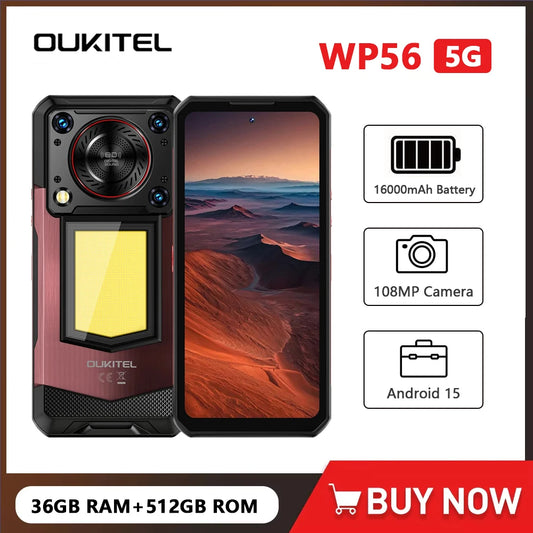 OUKITEL WP56 Rugged Smartphone Android 15 MTK7050 6.8Inch FHD 120Hz 6GB RAM+512GB ROM Mobile Phone 108MP Camera 45W 5G Cellphone