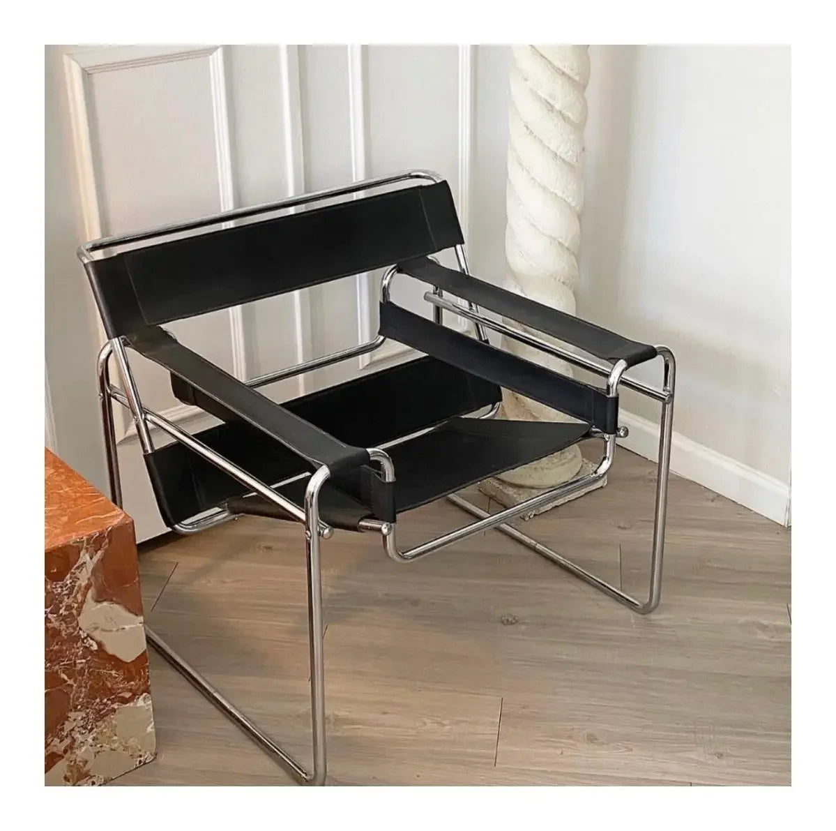 Vassili Genuine Leather Lounge Chair Bauhaus Style MidCentury Modern OnePiece with Stainless Tube Frame Premium office Furniture