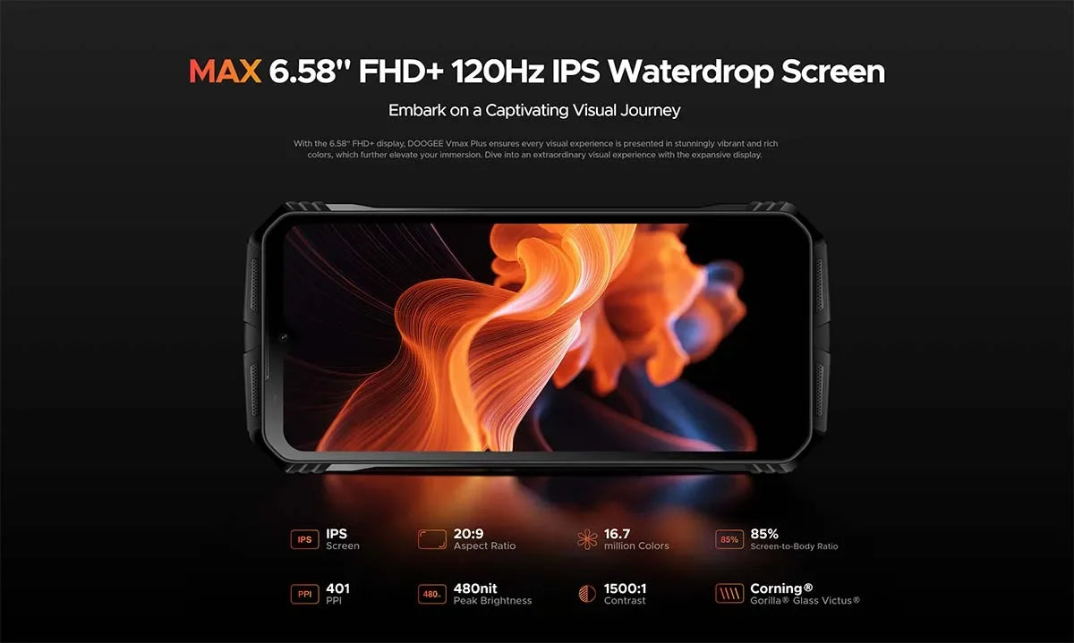 DOOGEE V Max Plus 5G Rugged Smartphone 36GB(16+20) 512GB 22000mAh 200MP Camera 6.58" 120Hz Android 14 Cellphone