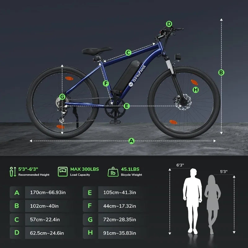 M10 Electric Bike Adult 500W, 26" Commuting Electric Mountain Bike 20MPH Max Range 55+ Miles, Removable Battery, Profe
