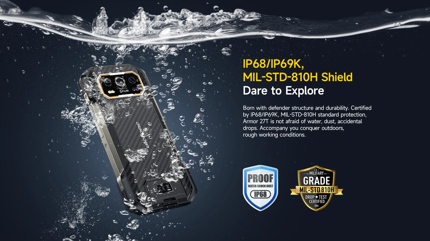 Ulefone Armor 27T 4G THERMAL BY FLIR® Rugged Phone 10600mAh Up to 24GB+256GB 6.78"FHD 120Hz Night Vision Android 14 Smartphone