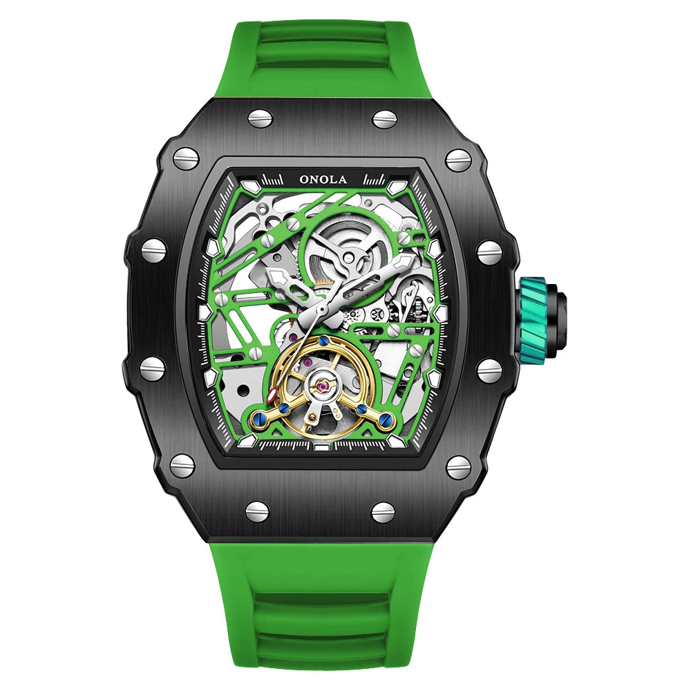 ONOLA 3854 Tonneau Original Automatic Watch for Men Silicone Super Wristwatch Sport Mechanical Clock montres hommes