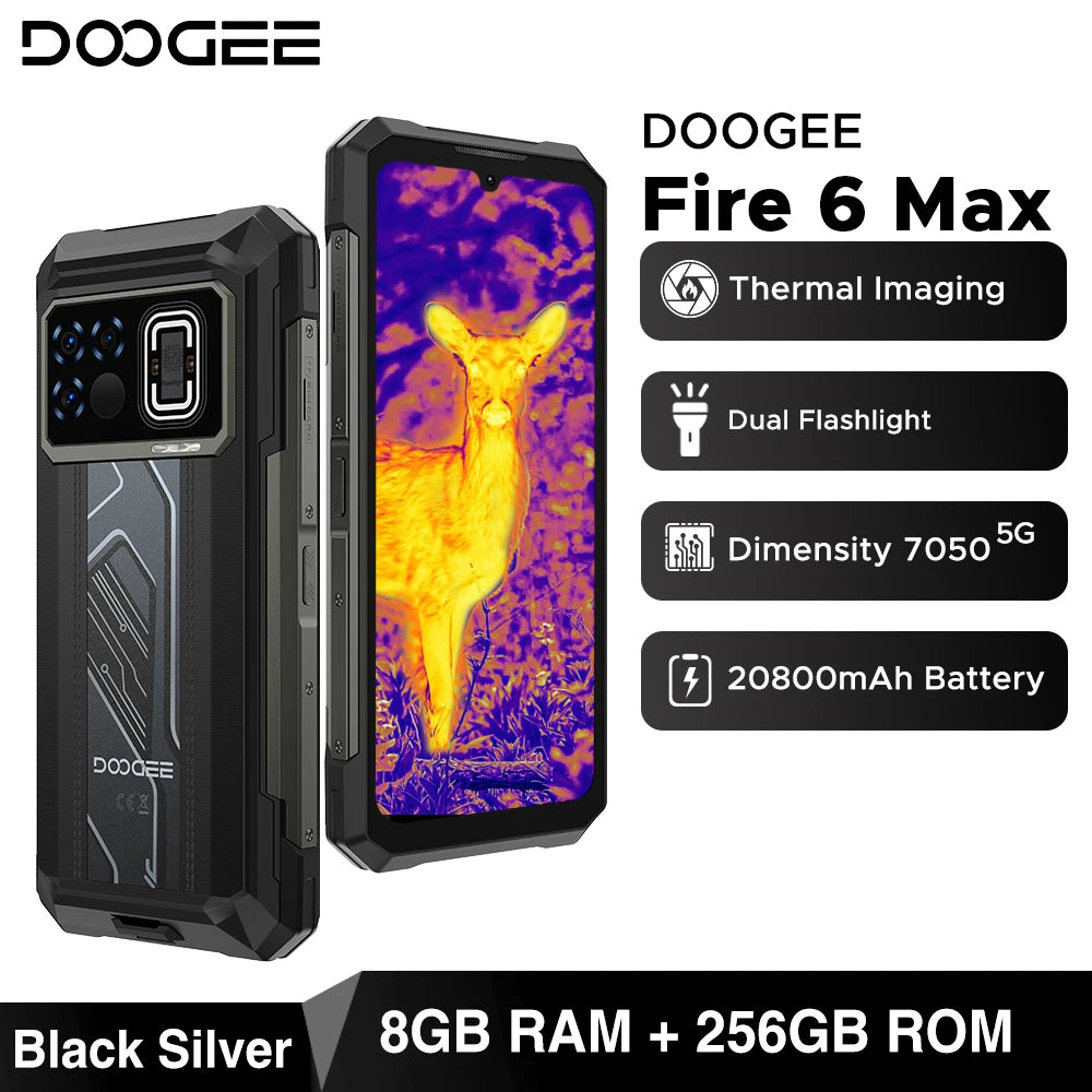 Global Version DOOGEE Fire 6 Max 5G Rugged Phone Thermal imaging 6.72" FHD+ 120Hz IPS Flashlight Dimensity 7050 20800mAh Battery