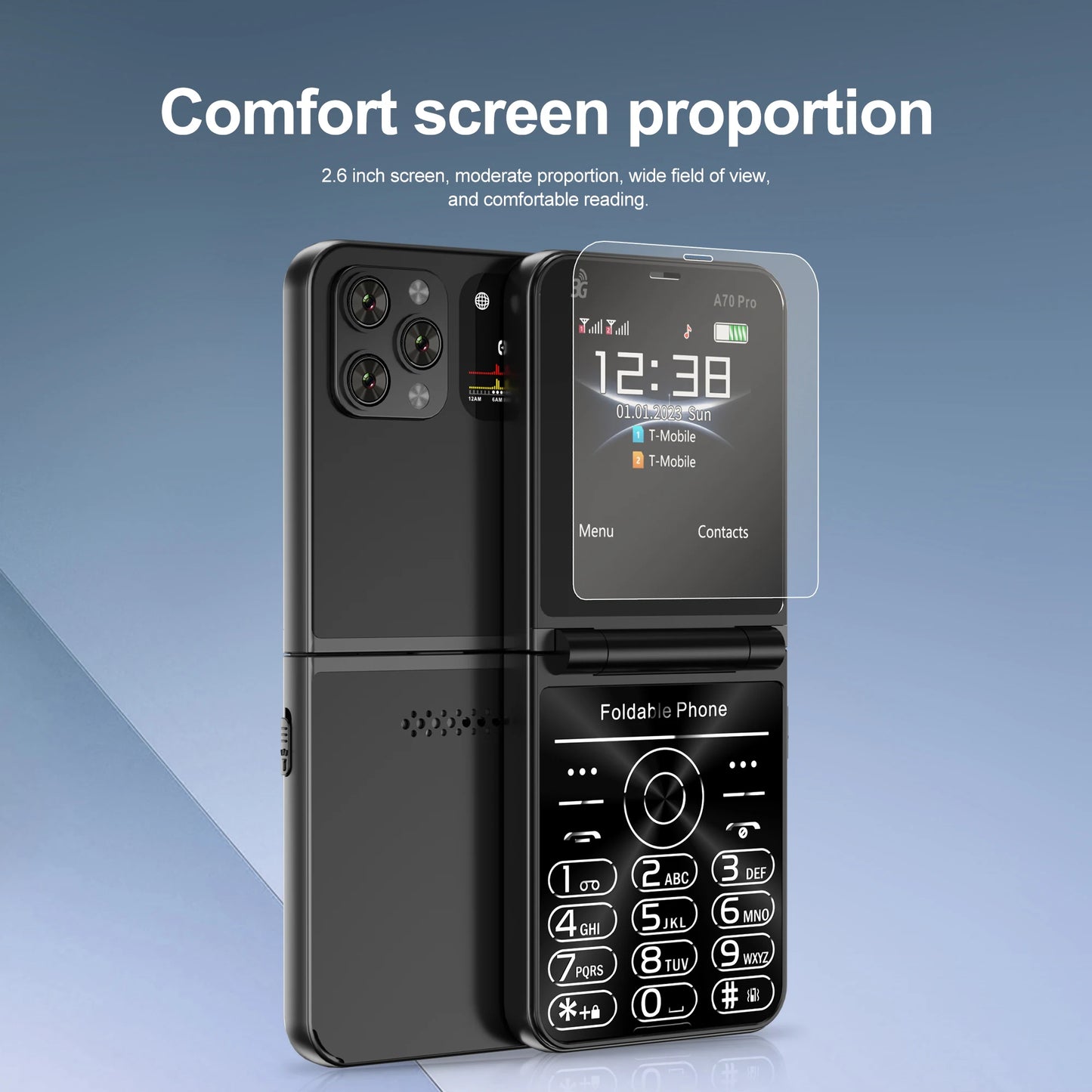 SERVO A70 Pro 3G Network Foldable Phone Speed Dial Call Recording FM Radio Flashlight Key 2.6" Screen Flip Phones 2 SIM Standby