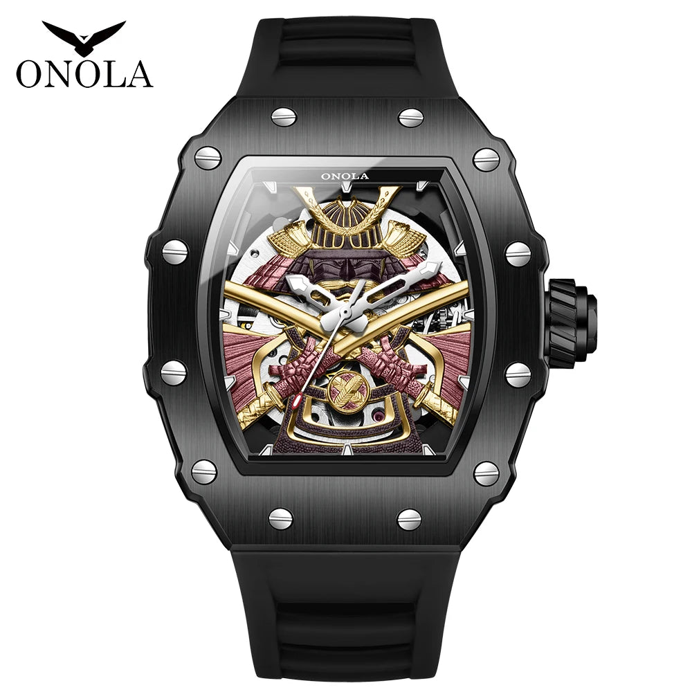 ONOLA 3865 Automatic Mechanical Tonneau Watch For Men Luxury Cool Watch Large Dial Silicone Men Watch reloj automático hombre