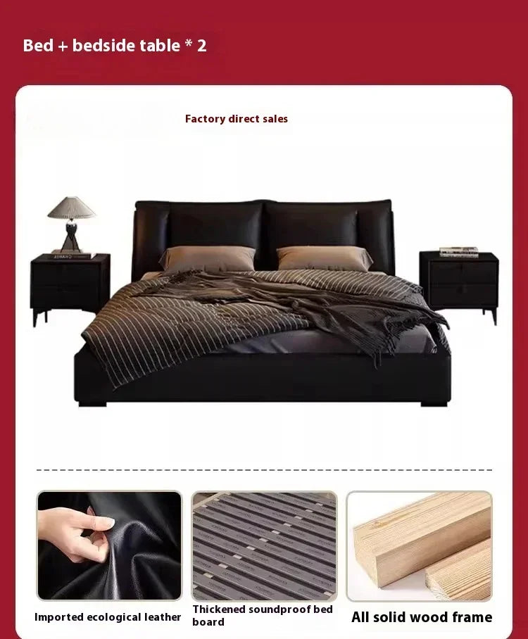 180X200cm Double Luxury King Size Bed with Office Headboards Racks and Frame Bedroom Sets Full Set Furniture Bed with Storage