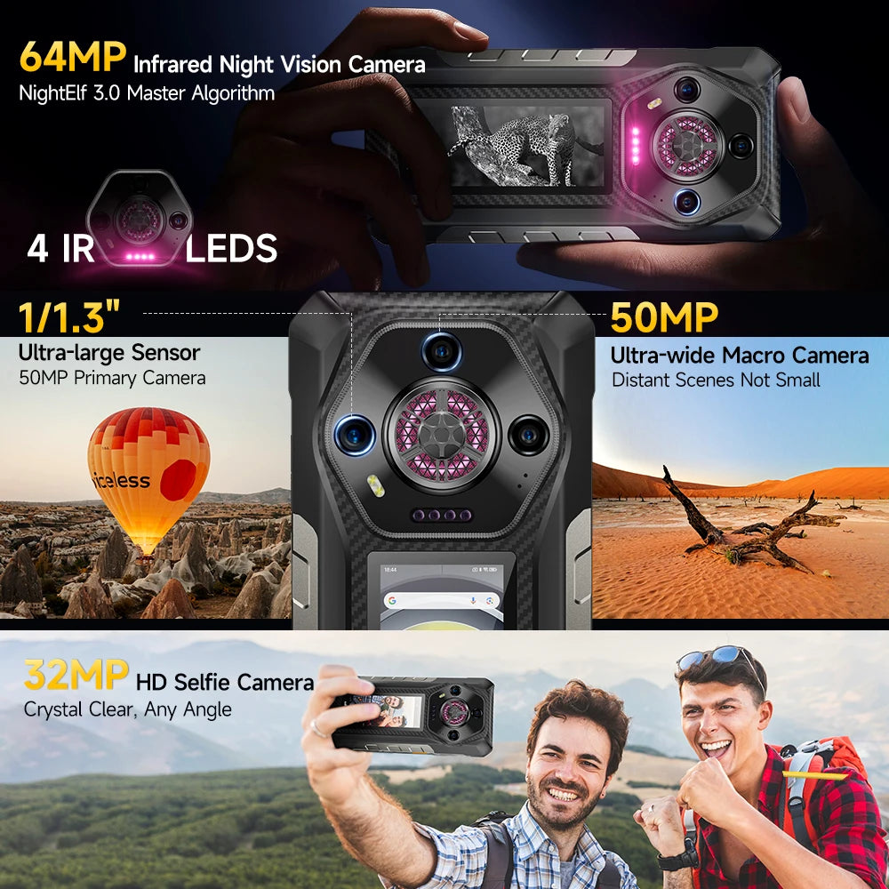 Ulefone Armor 30 Pro 5G Rugged Phone Android 14 Smartphone 6.95" 120Hz 32GB+512GB 12800mAh Night Camera 64MP NFC