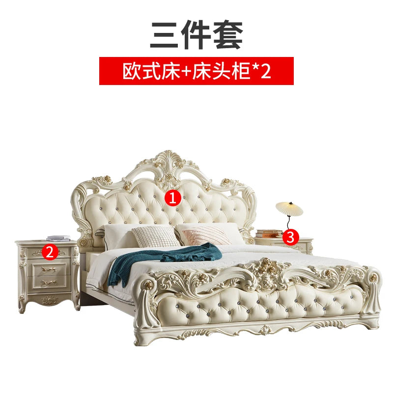European Bedroom Massage Bed Design Frame Luxury Double Bed Princess Sleeping Platform Safe Sofa Headboards Cama Home Furniture