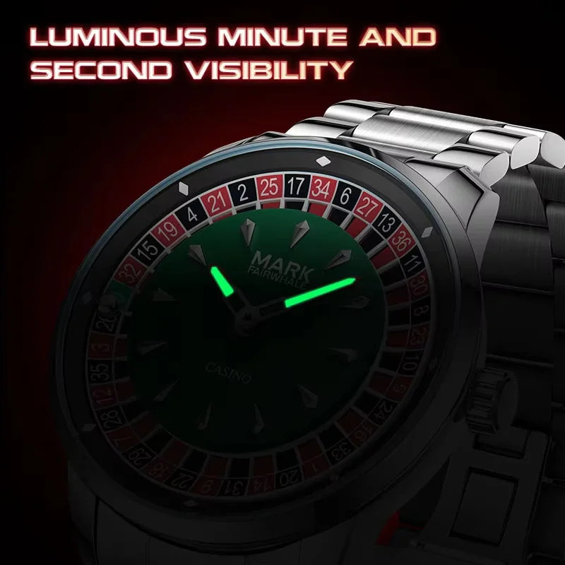 Mark Fairwhale 2025 New Top Brand Men Quartz Watch Arabic numerals Rotating Dial Roulette Automatic Watch Diamond Luminous Hand