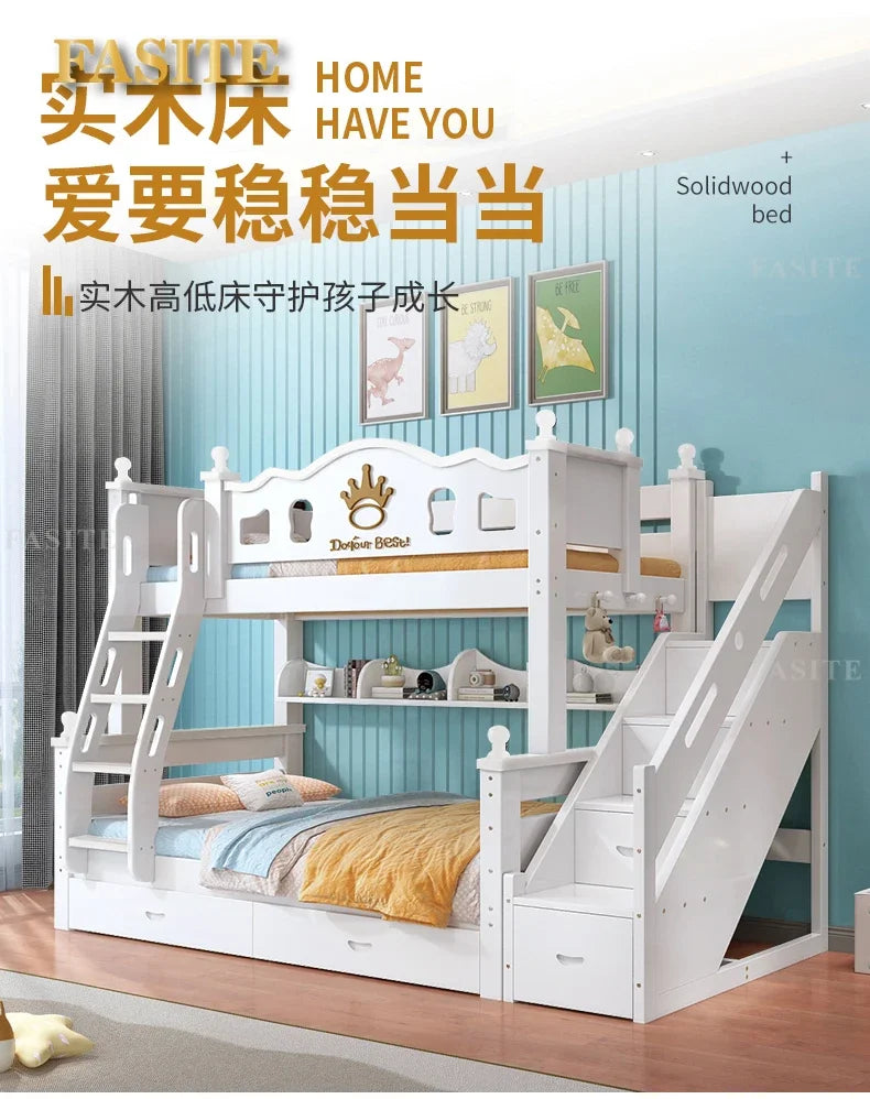Solid wood bunk bed bunk high and low mother and child upper and lower bed small apartment crown children's slide sibling