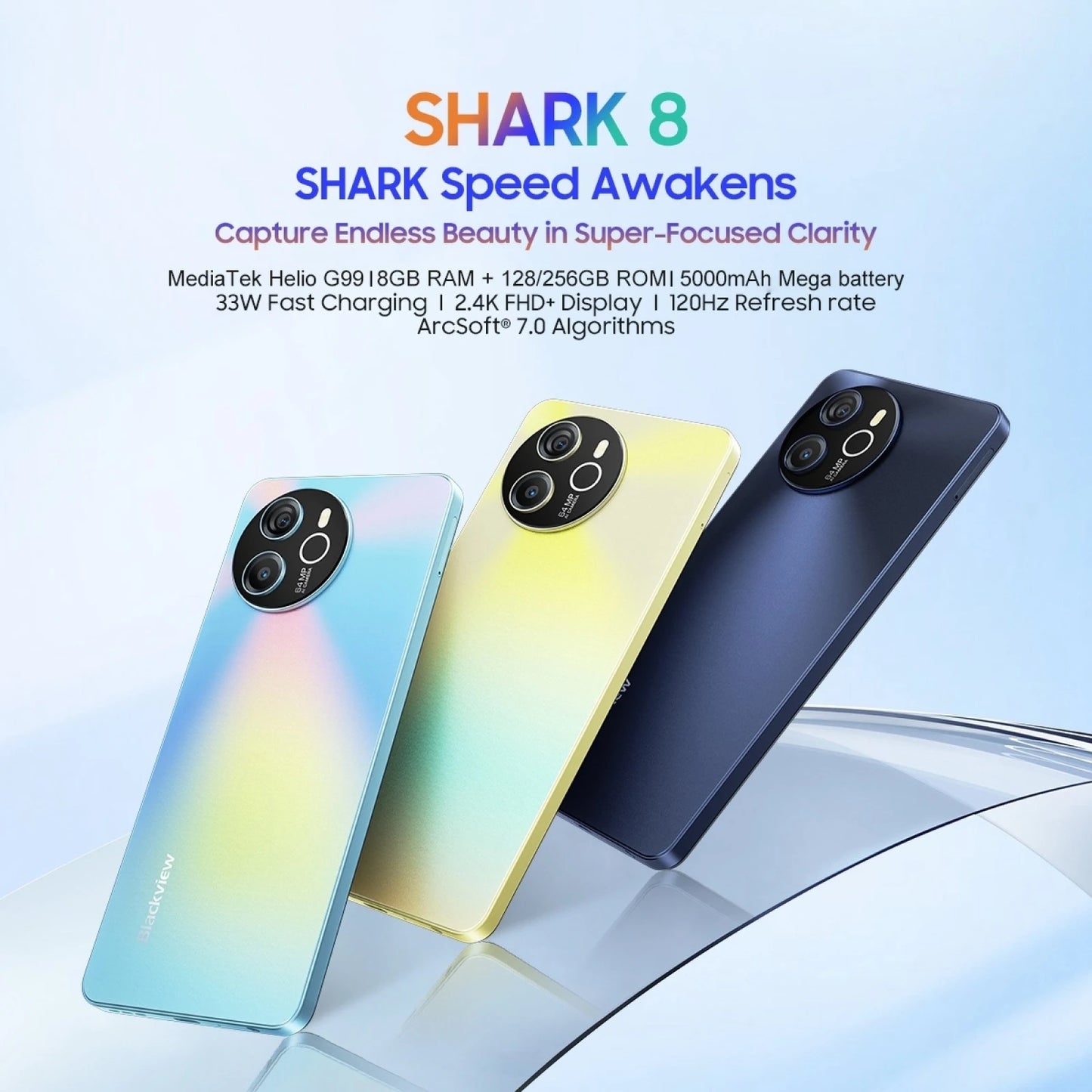Blackview SHARK 8 Smartphone 8GB+256GB Helio G99 Android13 Mobile 6.78'' 2.4K Display 120Hz 64MP 5000mAh 33W NFC Cellphone