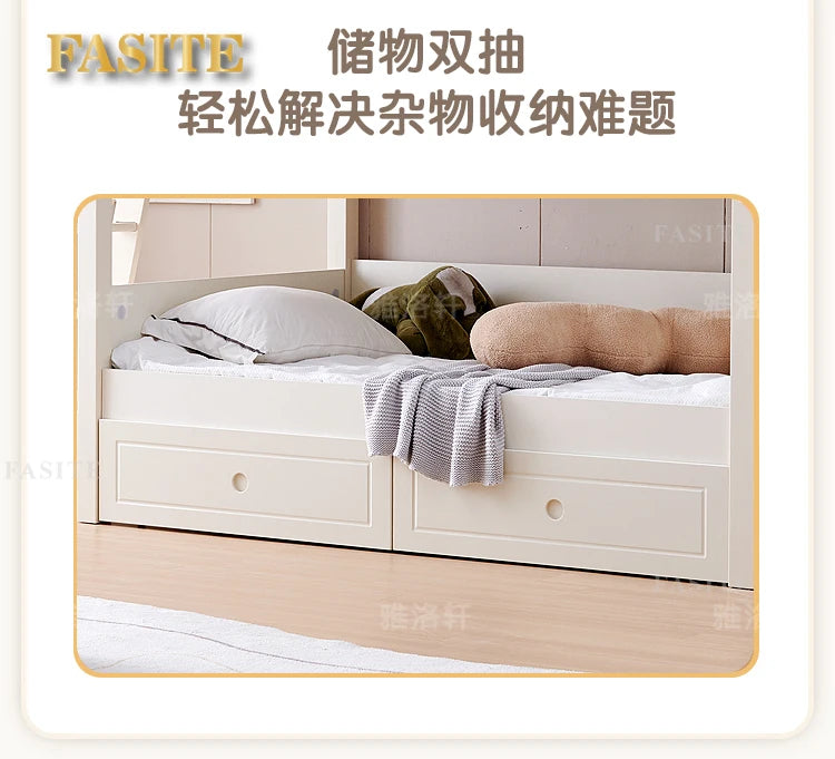 Children's bunk wooden bed Girl with wide and high guardrail with slide Small apartment Castle treehouse bed