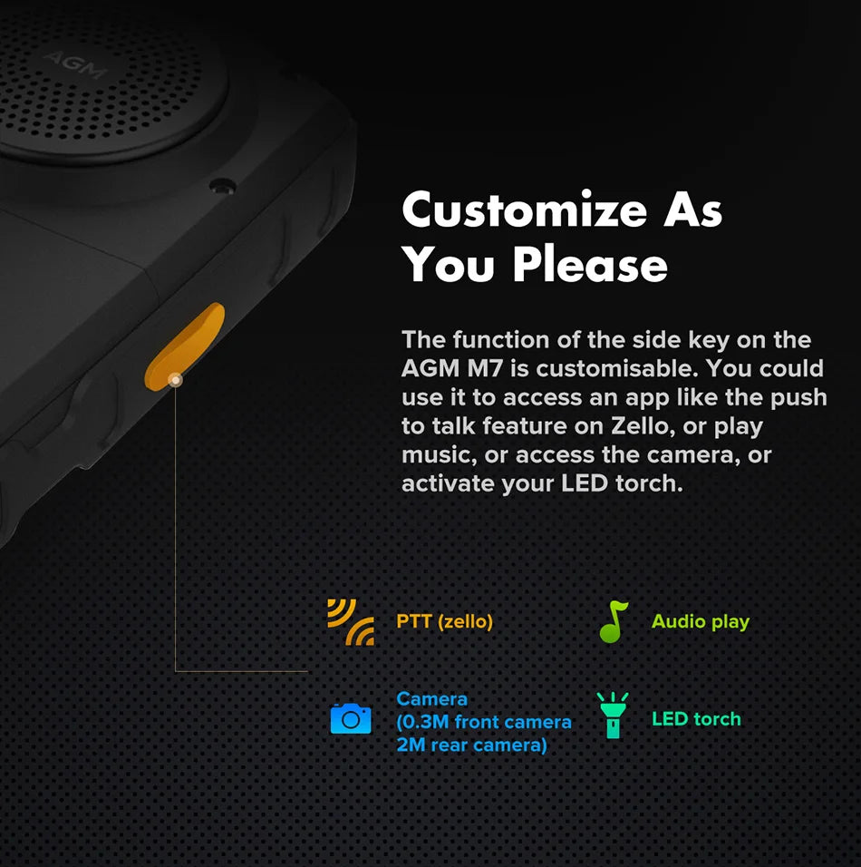 AGM-M7 Feature Phone4G, Android Waterproof Touch Screen Mobile Phone, 2500mAh Cellphone, English, Russia, Keypad Rugged Phone